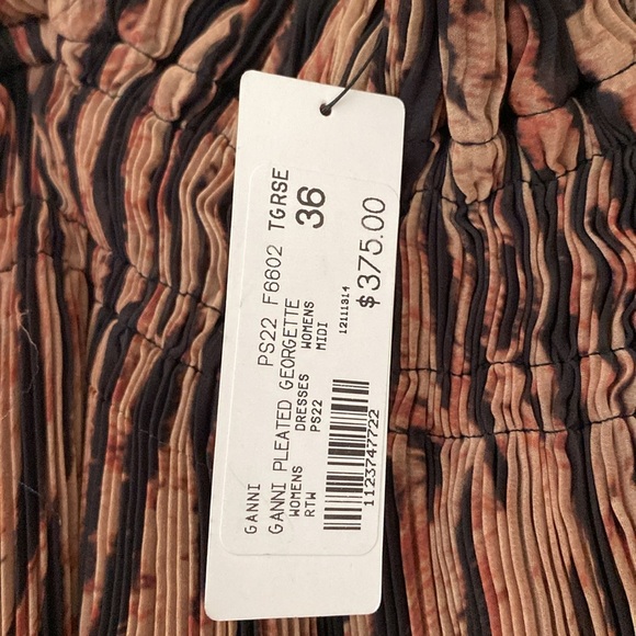 NWT GANNI Pleated Georgette Midi Dress Tigers Eye Size 36 US Size 4‎ Printed - Picture 11 of 17